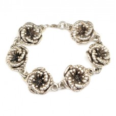 Superba bratara din argint ornamentata cu flori de mac - Mexic