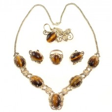 Vechi set de bijuterii extrem-orientale elaborate în stil Art Nouveau | argint & ochi de tigru | 1930 -1940 | China Vechi set de bijuterii extrem-orientale elaborate în stil Art Nouveau | argint & ochi de tigru | 1930 -1940 | China