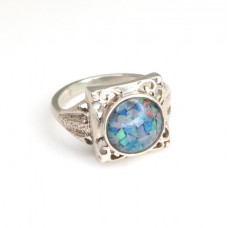 Inel cocktail decorat cu mozaic de opal andamooka - argint - Australia