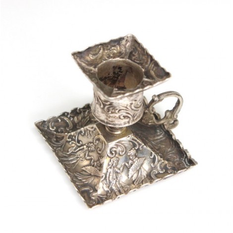 Rafinat sfeșnic miniatural, din argint - atelier Hanau - Gebruder Dingeldein sec XIX