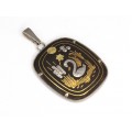Pandant vintage Amita Damascene  | încrustat cu aur și argint prin tehnica shakudo | Japonia
