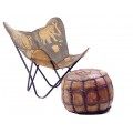 Garnitură Mid-Century de scaune safari & tabureți - piele naturală - cca.1950