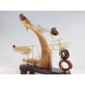 Inedita diorama acvatica - sculptura in os, cuarț, onix & corn - China