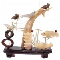 Inedita diorama acvatica - sculptura in os, cuarț, onix & corn - China