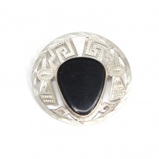 Broșă-pandant modernist Azteca |  Huitznahuatl | | argint & obsidian | Mexic cca.1960
