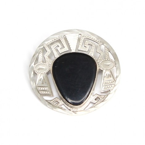 Broșă-pandant modernist Azteca |  Huitznahuatl | | argint & obsidian | Mexic cca.1960