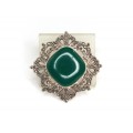 Elegantă broșă în stil Art Deco | manufactură în  argint | agat verde & marcasite