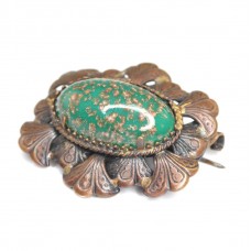 Elegantă broșă edwardiană | aliaj cupru & Venetian Art Glass | cca.1910