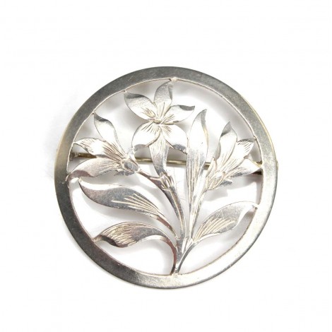 Broșă Art Nouveau | Flori de crin | manufactură în argint |  Austria cca.1900