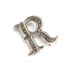 Elegantă broșă cu inițiala " R " | argint & marcasite | Marea Britanie