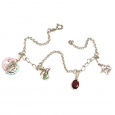 Delicată brățară cu charmuri - argint emailat & granat natural - Italia