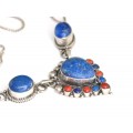 Colier etnic hindus | Yoni | argint, lapis-lazuli și coral faux | India