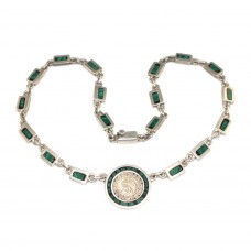 Colier modernist mexican | Maya -Tzolk'in | argint & mozaic "pietra dura "