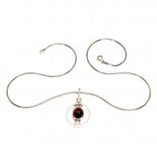 Colier cu pandant modernist Atomic Age | argint & ochi de tigru | Norvegia