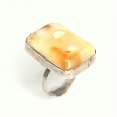 Vechi inel modernist cu anturaj de agată " Yellow Crazy Lace " | Mexic cca.1950