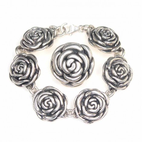 Set : brățară și pandant din argint " Cire Perdue " | Trandafiri | Mexic