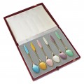 Splendid set de lingurițe demitasse | argint aurit & emailat guilloche | atelier Frigast | Danemarca cca. 1960