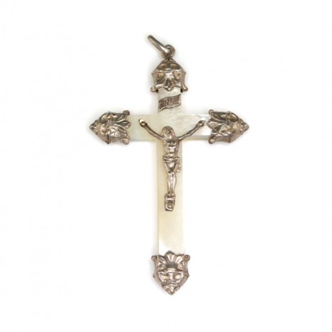 Splendid crucifix pectoral | sidef natural & argint | cca.1900 - Franța