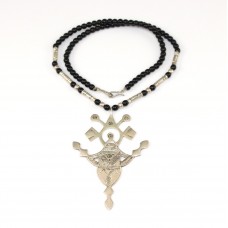 Colier tribal - unisex - cu amuletă Tahoua  | Crucea Agadez | manufactură în argint | Niger