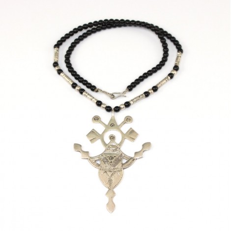 Colier tribal - unisex - cu amuletă Tahoua  | Crucea Agadez | manufactură în argint | Niger