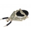 Colier tribal cu impresionant talisman tuareg | argint & onix negru | unicat - Niger