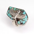 Vechi inel cu turcoaz antic persan | Isis | manufactură în argint | Egipt cca.1920