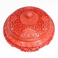 Rafinată bombonieră chinezească | alamă & cinabru sculptat | cca.1970