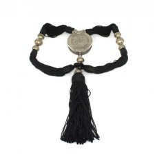 Impresionant colier hindus cu amuletă relicvar | bumbac & alamă smălțuită | India 