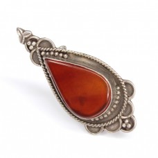 Veche broşă cu agat Aqeeq | carnelian Kabdi | manufactură în argint | Tunisia