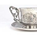 Impresionantă garnitură solitaire, Japonism - Art Nouveau, pentru servirea ceaiului | metal argintat | Franța. cca.1890
