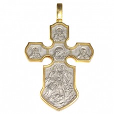 Impozant pandant religios | Răstignirea & Sfinții Gheorghe și Dimitrie | argint aurit Impozant pandant religios | Răstignirea & Sfinții Gheorghe și Dimitrie | argint aurit