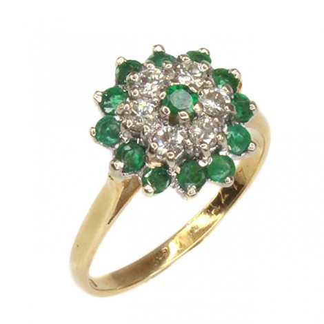 Elegant inel de perioadă Art Deco | aur 18 k, diamante și smaralde naturale | Marea Britanie 