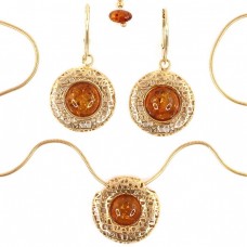 Elegant set de bijuterii din argint aurit, decorat cu anturaje de chihlimbar baltic natural | Bijurerie nouă ! Polonia Elegant set de bijuterii din argint aurit, decorat cu anturaje de chihlimbar baltic natural | Bijurerie nouă ! Polonia