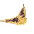 Opulent colier brutalist | oțel placat cu aur, ametiste & perle |  anii '70