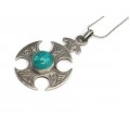Colier cu veche amuletă celtică | Crucea lui Thor | argint & piatră chrysocolla
