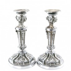 Pereche de sfeșnice din bronz argintat |  French Empire - Napoleon III | cca.1850  Franța Pereche de sfeșnice din bronz argintat |  French Empire - Napoleon III | cca.1850  Franța