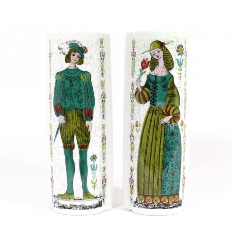 Pereche de vaze-buchetiere, pentru perete | porțelan glazurat și pictat | Franța