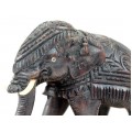 Rafinată statuetă indiană, sculptată în lemn de abanos | Elefant regal | India 