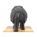 Rafinată statuetă indiană, sculptată în lemn de abanos | Elefant regal | India 