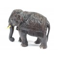 Rafinată statuetă indiană, sculptată în lemn de abanos | Elefant regal | India 