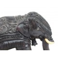 Rafinată statuetă indiană, sculptată în lemn de abanos | Elefant regal | India 