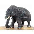 Rafinată statuetă indiană, sculptată în lemn de abanos | Elefant regal | India 