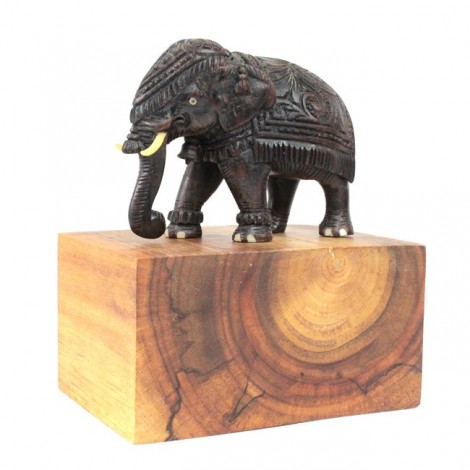 Rafinată statuetă indiană, sculptată în lemn de abanos | Elefant regal | India 