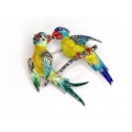 Exotică broșă din agint emailat | Papagali | argint, email cloisonné & marcasite | Germaniar