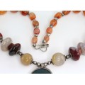 Vechi colier etnic indian cu pandant pectoral | alamă argintată & agate naturale 