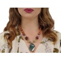 Vechi colier etnic indian cu pandant pectoral | alamă argintată & agate naturale 