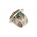 Opulent inel tribal indian | argint, alamă, turcoaz și coral | manufactură unicat | sec.XX