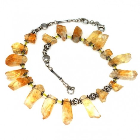 Colier etnic indian decorat cu citrine naturale | manufactură în argint | Rajasthan