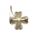 Rafinată broșă porte-bonheur filigranantă în argint aurit  | Trifoi cu patru foi | cca.1950