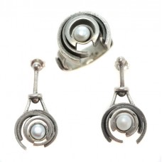 RARITATE : Set de bijuterii moderniste Mid-Century | atelier românesc | argint & perle naturale de cultură |1960 -1970 RARITATE : Set de bijuterii moderniste Mid-Century | atelier românesc | argint & perle naturale de cultură |1960 -1970